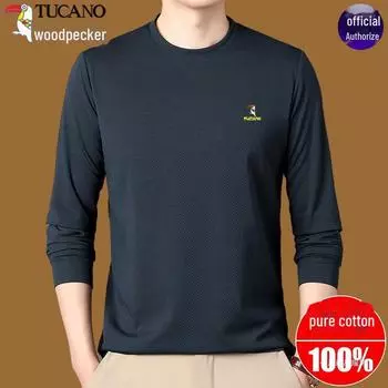 Мужская хлопковая футболка с длинным рукавом Woodpecker для людей среднего и пожилого возраста - весна/осень 4XL (180-210 jin)