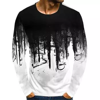 Мужская хлопковая футболка с графическим цветным блоком, круглым вырезом, 3D-принтом, повседневная одежда с длинным рукавом и принтом, винтажный повседневный топ для мужчин XL