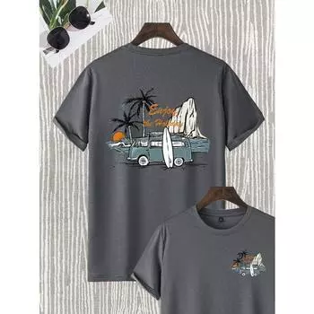 Мужская хлопковая футболка с изображением пальмового дерева и автомобиля, роскошный бренд, модная футболка большого размера, повседневная футболка с коротким рукавом в уличном стиле, классическая футболка с принтом, новое поступление S