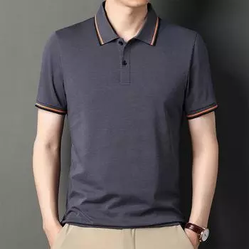 Мужская хлопковая футболка с коротким рукавом, молодежная деловая повседневная летняя рубашка-поло с коротким рукавом и лацканами, однотонная мужская одежда M серый
