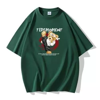 Мужская хлопковая футболка с короткими рукавами Kung Fu Bear, большой размер, свободная футболка S