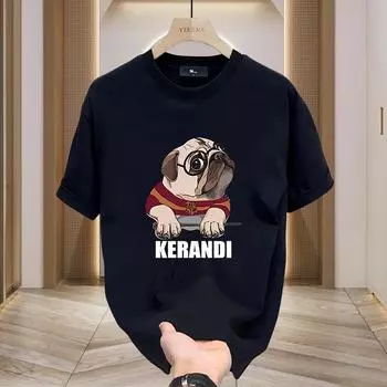 Мужская хлопковая футболка с короткими рукавами, мужская модная брендовая летняя свободная рубашка с коротким рукавом, 2024, новогодние тренды, топ с принтом щенков S чёрный
