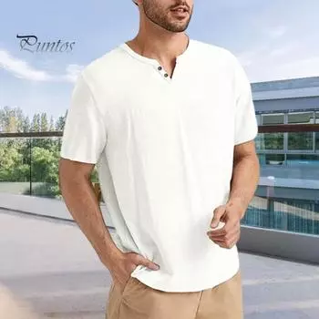 Мужская хлопковая футболка с V-образным вырезом, однотонная повседневная футболка с короткими рукавами, дышащая летняя свободная футболка для повседневной жизни, спорта, путешествий M серый