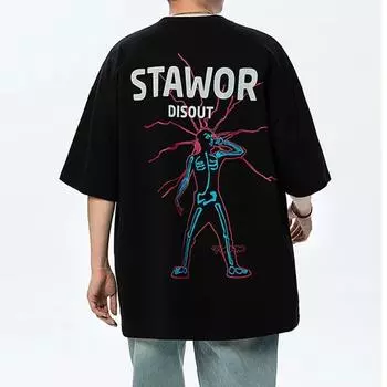 Мужская хлопковая футболка с забавным графическим принтом и круглым вырезом, футболка с короткими рукавами, мужские и женские повседневные свободные футболки в стиле хип-хоп, уличная одежда 4XL чёрный