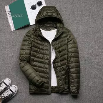 Мужская хлопковая куртка с капюшоном, длинным рукавом, однотонный пуховик с боковыми карманами, застежка-молния по всей длине, тонкая стеганая зимняя верхняя одежда M армия зеленый