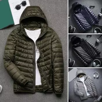 Мужская хлопковая куртка с капюшоном, длинным рукавом, однотонный пуховик с боковыми карманами, застежка-молния по всей длине, тонкая стеганая зимняя верхняя одежда M чёрный