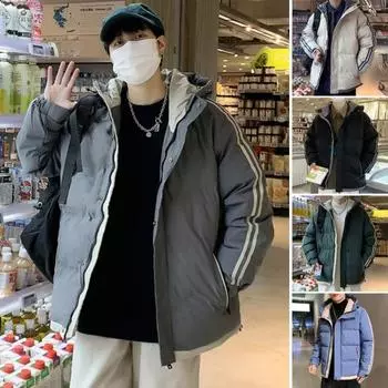 Мужская хлопковая куртка с капюшоном и длинным рукавом, в стиле пэчворк, стеганое пальто, ветрозащитная теплая хлопковая верхняя одежда с застежкой-молнией M синий