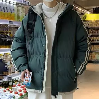 Мужская хлопковая куртка с капюшоном и длинным рукавом, в стиле пэчворк, стеганое пальто, ветрозащитная теплая хлопковая верхняя одежда с застежкой-молнией M серый