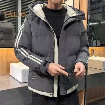 Мужская хлопковая куртка с капюшоном и длинным рукавом, в стиле пэчворк, стеганое пальто, ветрозащитная теплая хлопковая верхняя одежда с застежкой-молнией M хаки