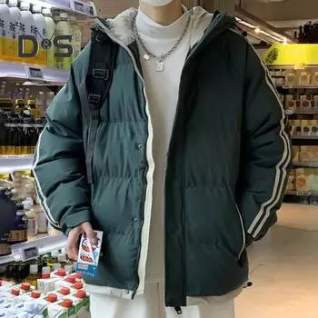 Мужская хлопковая куртка с капюшоном и длинным рукавом, в стиле пэчворк, стеганое пальто, ветрозащитная теплая хлопковая верхняя одежда с застежкой-молнией M хаки