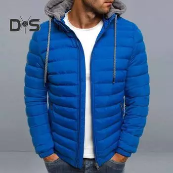 Мужская хлопковая куртка с капюшоном, завязками на шнурке, длинными рукавами, застежкой-молнией, повседневное пальто, ветрозащитная плюшевая подкладка, утолщенная теплая верхняя одежда M чёрный