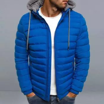 Мужская хлопковая куртка с капюшоном, завязками на шнурке, длинными рукавами, застежкой-молнией, повседневное пальто, ветрозащитная плюшевая подкладка, утолщенная теплая верхняя одежда M серый