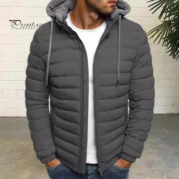 Мужская хлопковая куртка с капюшоном, завязками на шнурке, длинными рукавами, застежкой-молнией, повседневное пальто, ветрозащитная плюшевая подкладка, утолщенная теплая верхняя одежда M королевский синий