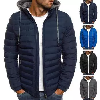 Мужская хлопковая куртка с капюшоном, завязками на шнурке, длинными рукавами, застежкой-молнией, повседневное пальто, ветрозащитная плюшевая подкладка, утолщенная теплая верхняя одежда M королевский синий