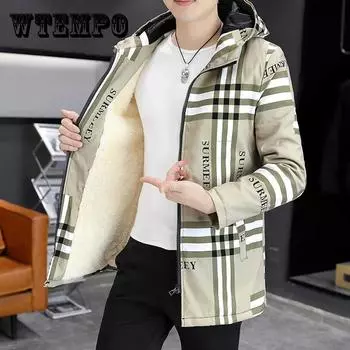 Мужская хлопковая куртка с капюшоном, зимняя бархатная толстая теплая куртка, куртка в полоску с принтом, повседневная тонкая парка 5XL