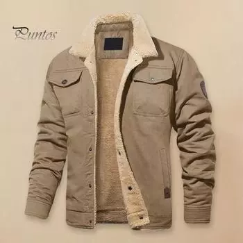 Мужская хлопковая куртка с лацканами, длинными рукавами, застежкой на пуговицы, утолщенной бархатной подкладкой, однотонное пальто с двумя боковыми карманами, зимняя верхняя одежда M верблюд
