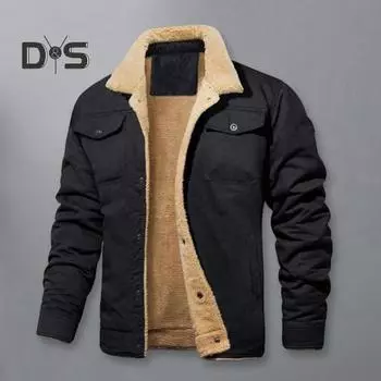 Мужская хлопковая куртка с лацканами, длинными рукавами, застежкой на пуговицы, утолщенной бархатной подкладкой, однотонное пальто с двумя боковыми карманами, зимняя верхняя одежда M верблюд