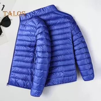 Мужская хлопковая куртка с воротником-стойкой, длинным рукавом, застежкой-молнией, куртка с карманами, однотонная стеганая повседневная куртка-пуховик M королевский синий