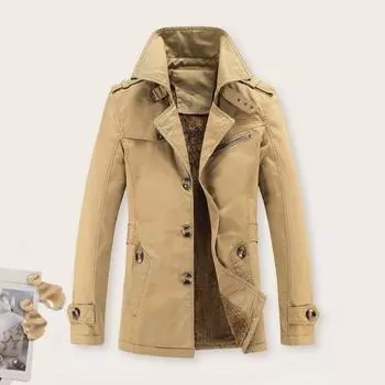 Мужская хлопковая куртка с застежкой на пуговицы, однотонное осеннее пальто с карманами, утолщенная бархатная подкладка 2XL армия зеленый