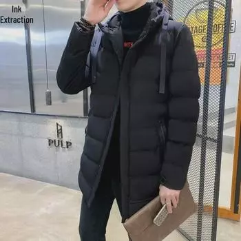 Мужская хлопковая куртка средней длины с капюшоном — плотная, теплая, повседневная, морозостойкая, осенне-зимний стиль 5XL армия зеленый