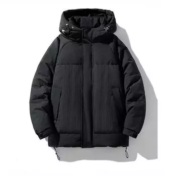 Мужская хлопковая куртка, свободная куртка с капюшоном, зимняя утепленная куртка из плотного хлопка, повседневная теплая куртка XXXXL чёрный