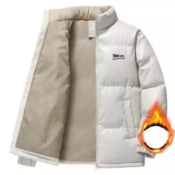 Мужская хлопковая куртка в гонконгском стиле, утолщенная зимняя теплая куртка с воротником-стойкой, молодежная однотонная универсальная хлопковая куртка M