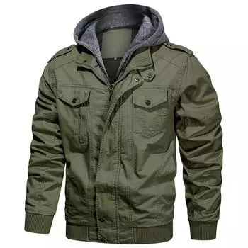 Мужская хлопковая куртка в стиле милитари, повседневная рабочая армейская куртка-бомбер для полевых полетов со съемным капюшоном, размер США S