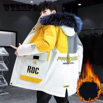 Мужская хлопковая куртка, зимнее пальто с капюшоном на хлопковой подкладке, утепленная куртка, повседневная свободная парка для молодежи XXXL