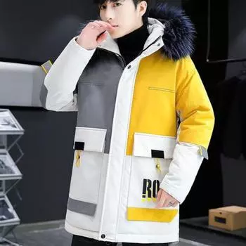 Мужская хлопковая куртка, зимнее пальто с капюшоном на хлопковой подкладке, утепленная куртка, повседневная свободная парка для молодежи M