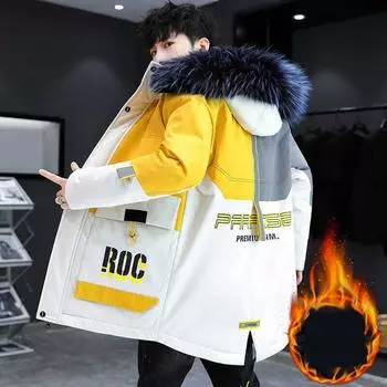 Мужская хлопковая куртка, зимнее пальто с капюшоном на хлопковой подкладке, утепленная куртка, повседневная свободная парка для молодежи M