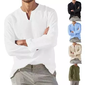 Мужская хлопковая льняная рубашка, свободные топы, футболка с длинными рукавами, повседневная рубашка, мужская рубашка, блузка, тонкая мужская одежда больших размеров XS зелёный