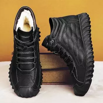 Мужская хлопковая обувь, новинка 2023 года, зимняя утолщенная бархатная теплая кожаная обувь, уличная мужская обувь с высоким берцем, универсальная повседневная обувь для среднего и пожилого возраста 38