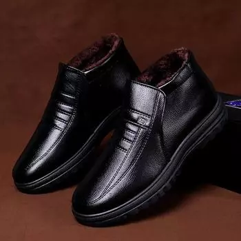 Мужская хлопковая обувь, зимняя теплая кожаная обувь, утолщенная обувь с мягкой подкладкой 38