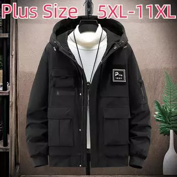 Мужская хлопковая одежда больших размеров, утепленная зимняя одежда, куртки больших размеров, свободные хлопковые одежды для полных парней, мужская 5XL-11XL 11XL чёрный