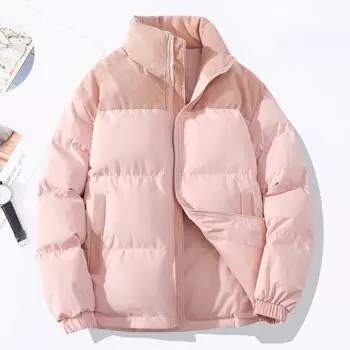 Мужская хлопковая одежда с воротником-стойкой и длинными рукавами, вельветовое пальто из хлопка в стиле пэчворк с карманами, утолщенная теплая верхняя одежда L розовый