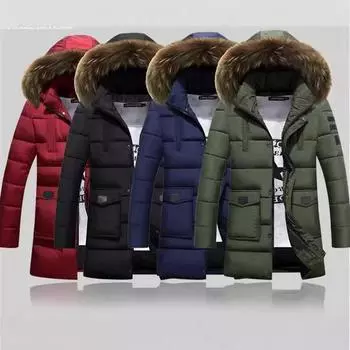 Мужская хлопковая одежда средней и длинной длины, утолщенная и съемная хлопковая подкладка с капюшоном, однотонная повседневная зимняя теплая куртка M армия зеленый