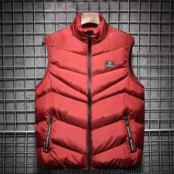 Мужская хлопковая одежда, жилет, зимняя свободная куртка с воротником-стойкой, модная утолщенная теплая куртка, жилет большого размера для улицы M красный