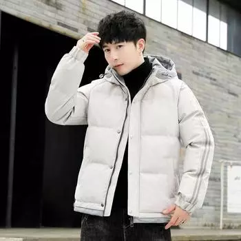 Мужская хлопковая одежда Зимняя новая модная брендовая ветрозащитная и теплая утолщенная хлопковая одежда Куртка с капюшоном Тренд в две полоски M