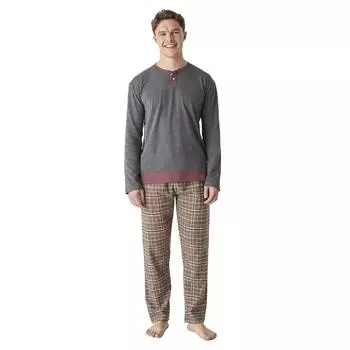 Мужская хлопковая пижама с длинными рукавами и полуворотником JJBEP5902 L серый