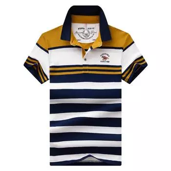 Мужская хлопковая полосатая футболка. Летняя футболка с половиной рукавов. XXL синий