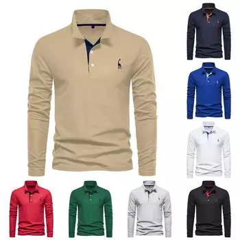 Мужская хлопковая рубашка, модная повседневная мужская рубашка с длинными рукавами и вышивкой оленя M чёрный