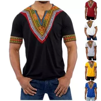 Мужская хлопковая рубашка, мужская футболка с v-образным вырезом и короткими рукавами в этническом стиле, топ XL красный