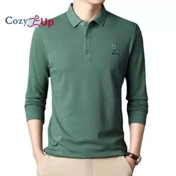 Мужская хлопковая рубашка-поло Cosy Up с длинными рукавами и вышитыми лацканами, топ