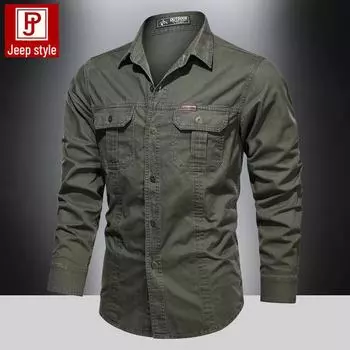 Мужская хлопковая рубашка с длинным рукавом: 2024 Весна и Осень Повседневная Свободная Куртка Для Работы На Открытом Воздухе 3XL