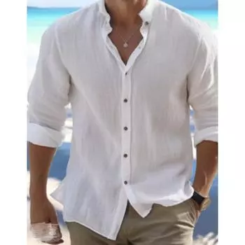 Мужская хлопковая рубашка с витыми пуговицами, рубашки с длинными рукавами, однотонный классический мужской топ, весна/лето, повседневная повседневная одежда S белый