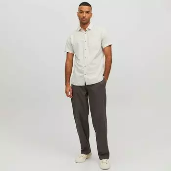 Мужская хлопковая рубашка в полоску с короткими рукавами JACK & JONES L синий