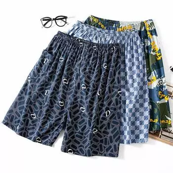 «Мужская хлопковая шелковая пляжная пижама»: Легкие, свободные домашние шорты. One size (100-200 catties)