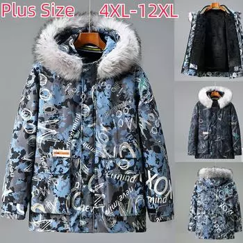 Мужская хлопковая стеганая куртка больших размеров со съемной подкладкой, повседневная снежная камуфляжная куртка с хлопковой подкладкой большого размера 4XL-12XL 12XL чёрный