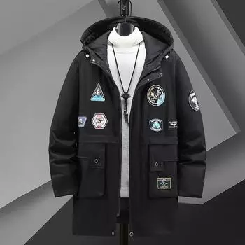 Мужская хлопковая ветровка больших размеров средней длины, свободная хлопковая куртка большого размера 4XL-12XL 4XL чёрный