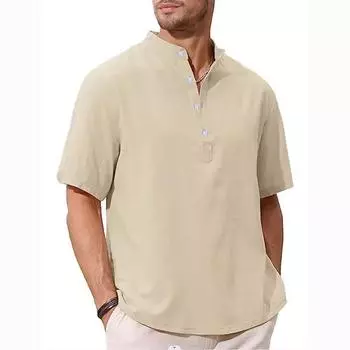 Мужская хлопково-льняная рубашка на пуговицах, повседневные топы на пуговицах с короткими рукавами, летние пляжные футболки для мужчин, свободные легкие дышащие футболки US M белый